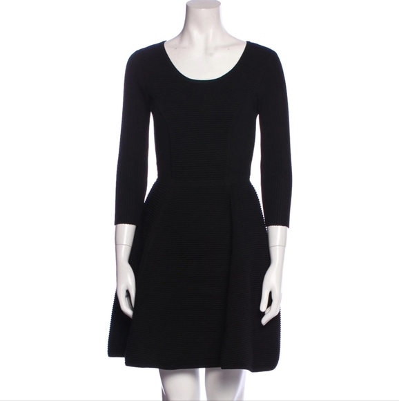 MILLY A LINE 3/4  SLEEVE BLACK DRESS MED. KNITTED RIBBED. SCOOPNECK - Picture 1 of 8